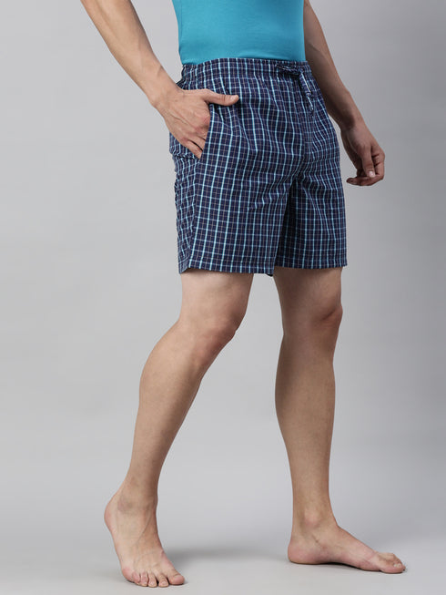Navy Blue Checks Lounge Short